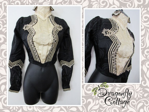 Victorian Beaded Blouse Antique 1900s Black Silk D