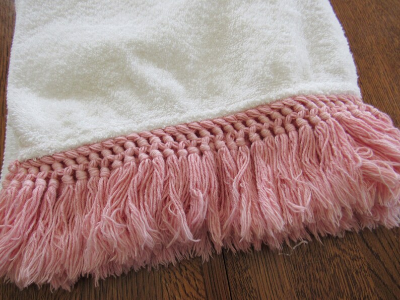 Vintage Fieldcrest Bath Towel PINK Fringe on White Cottage Etsy