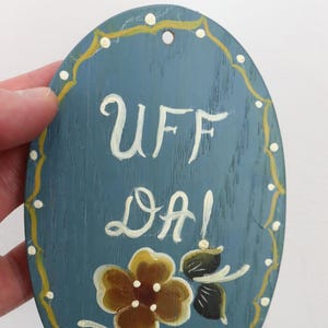 Hand Painted Rosemaling Wall Hanging UFF DA Norwegian Folk Art Plaque 5.5&quot;