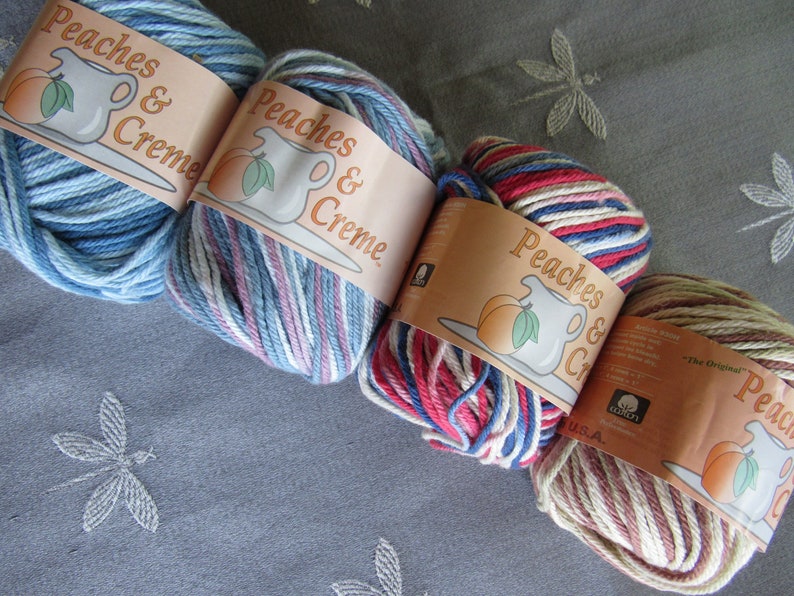 PEACHES /& CREAM Cotton Yarn Made in USA Pigsah Yarn 4 Ply Worsted Weight 100/% Cotton Yarn 98 Yards Ombre Yarn Multiple Colors 2 oz