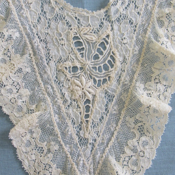 Antique Mixed Lace Collar or Dress Front Victorian Reclaimed Cotton Lace Collar Ivory Dress Fabric Trim Clothing Costume
