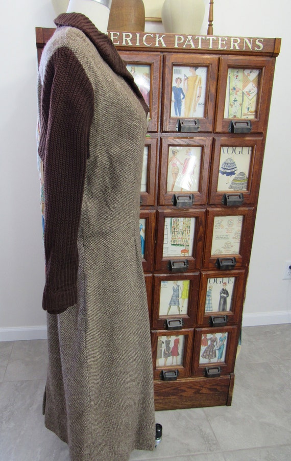 Wool TWEED Dress - Vintage 1940s BROWN Dress with… - image 7