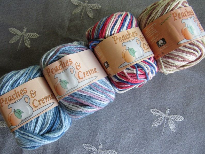 PEACHES /& CREAM Cotton Yarn Made in USA Pigsah Yarn 4 Ply Worsted Weight 100/% Cotton Yarn 98 Yards Ombre Yarn Multiple Colors 2 oz