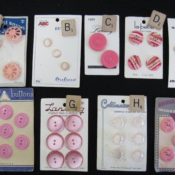 PINK Buttons New On Card - Choose One - Vintage Sewing Buttons 7/16   9/16  3/4   7/8   1-1/4 " Inch Plastic Mother of Pearl #11