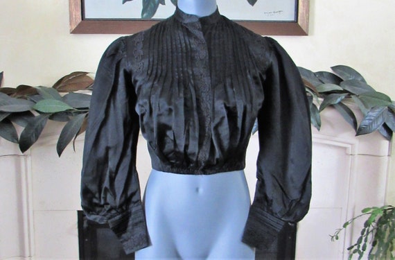 Victorian Blouse Antique 1890s Black Silk Taffeta