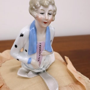 1920s Flapper Half Doll Pincushion: Antique German Porcelain Vanity Decor