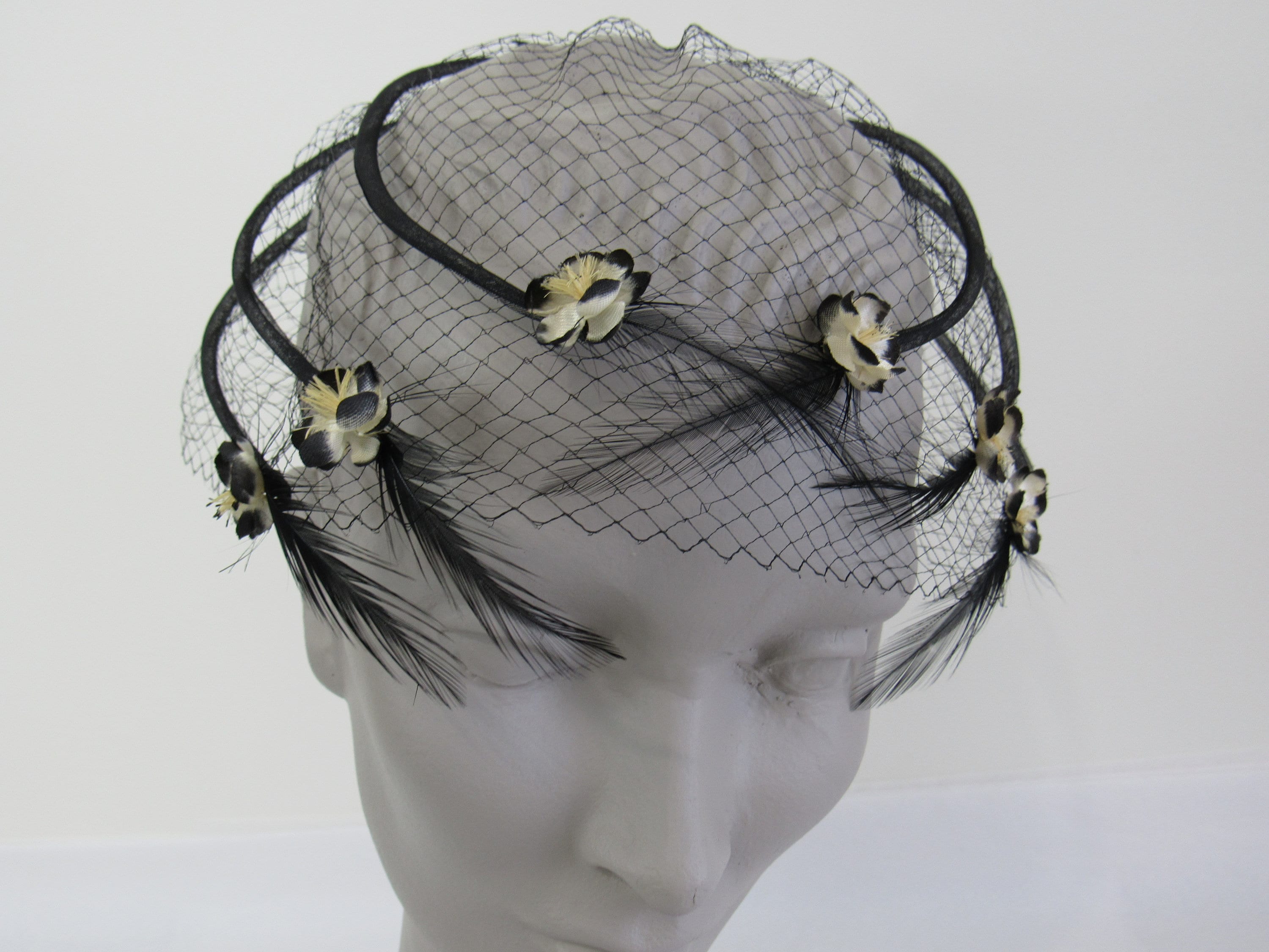 Fascinator Hat Vintage 1950s Black 