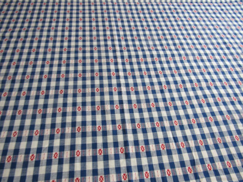 Sewing Fabric Home Decor Quilting Curtains Red White /& Blue Embroidered Fabric 2.9 yards Vintage Woven Cotton Tablecloth Fabric 57x106