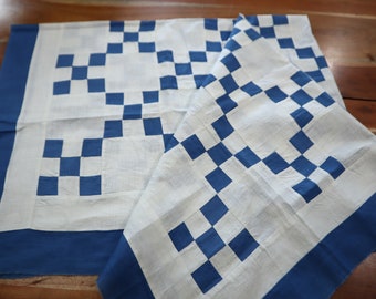 Vintage IRISH CHAIN Blue & White Quilt Top To Finish Vintage 40x50" Cottage Shabby Chic #1