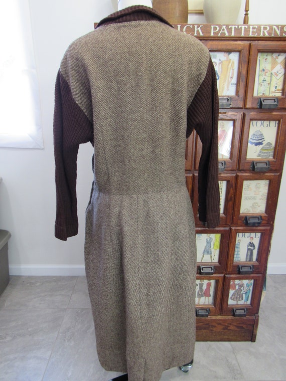 Wool TWEED Dress - Vintage 1940s BROWN Dress with… - image 4