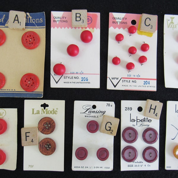 RED & Orange Buttons New On Card - Choose One -  Medium Vintage Sewing Buttons  1/2  3/4  5/8  7/8" Inch - Plastic #17