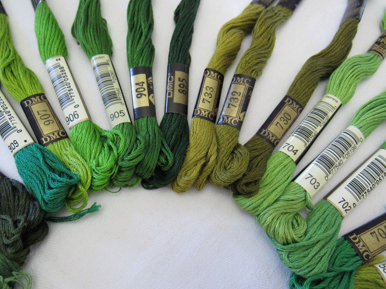 DMC Embroidery Floss GREEN Shades Needlepoint Cross Stitch Etsy