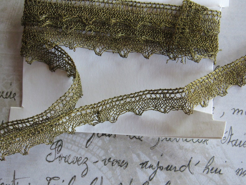Antique Metal Lace Trim Scalloped PASSEMENTERIE Trim Vintage Fabric Trim Clothing Millinery Sewing Dark Gold Pointed Scallop 12 x 36