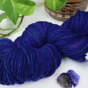 Hand Dyed Worsted Wool Yarn: Sapphire Blue 200 Yard Skein