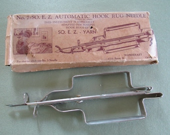 Latch Hook Rug Needle Vintage Wonderart No. 7 E.Z. Automatic Hook Rug Needle Rug Making Tool Crafting Original Box Instructions Included