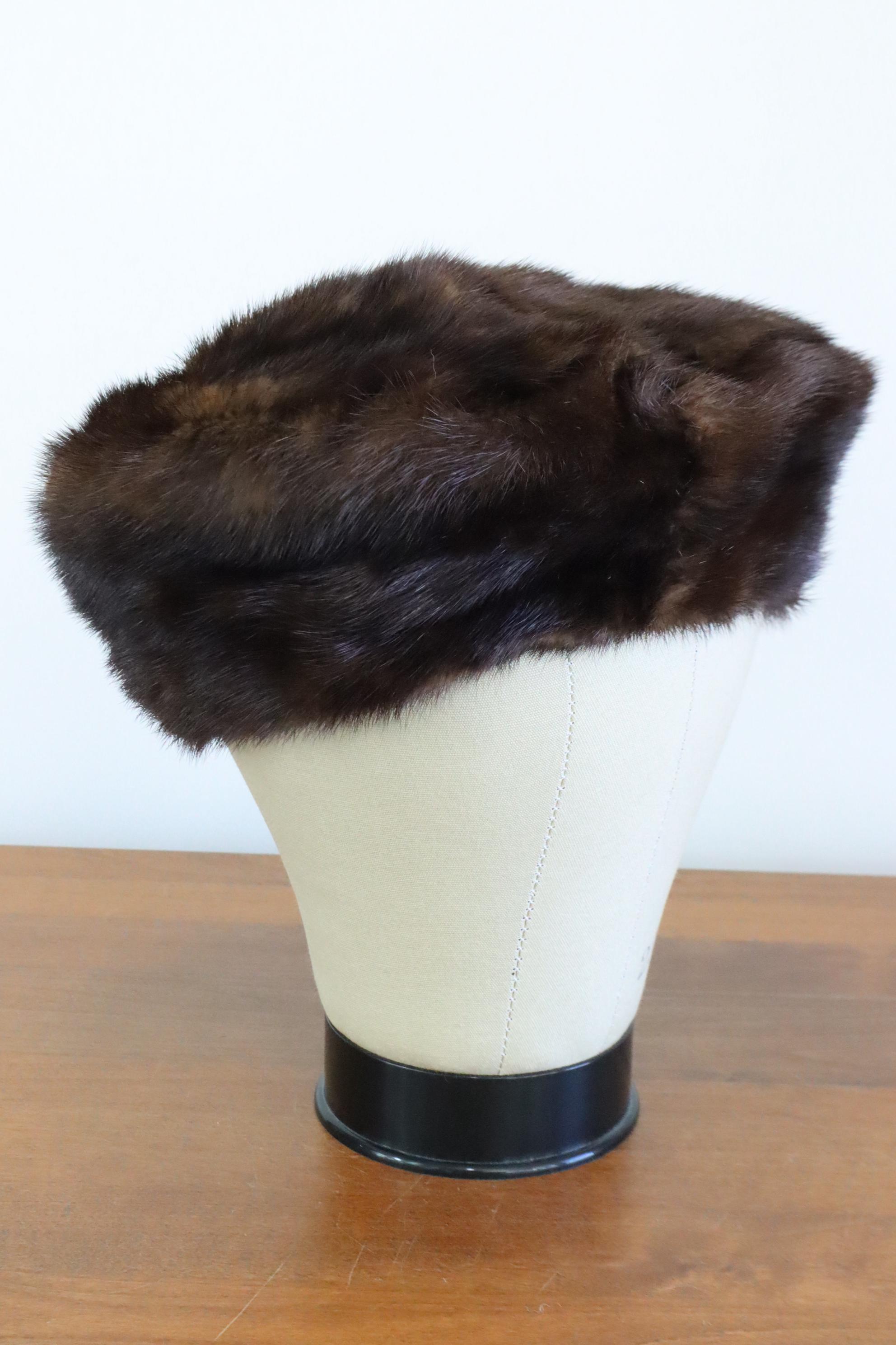 Vintage Adelaide Huhn Grosse Pointe Real Mink Fur Beret Hat Brown Mink Satin Vintage Beautiful 21.5 main image 2