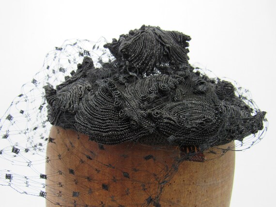 Antique Black Straw Fascinator Vintage 1930s Women