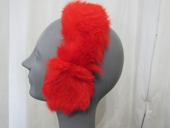 Fur Ear Muffs - RED Rabbit Fur Ear Muffs Vintage 1