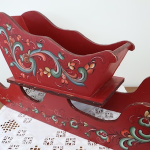 Vintage Norwegian Rosemaling Sled: Hand-Painted Folk Art Decor