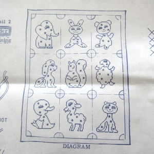 UNUSED Iron On Baby Quilt Transfer Pattern #7560 Vintage 1960s Embroidered Crib Blanket Baby Animals