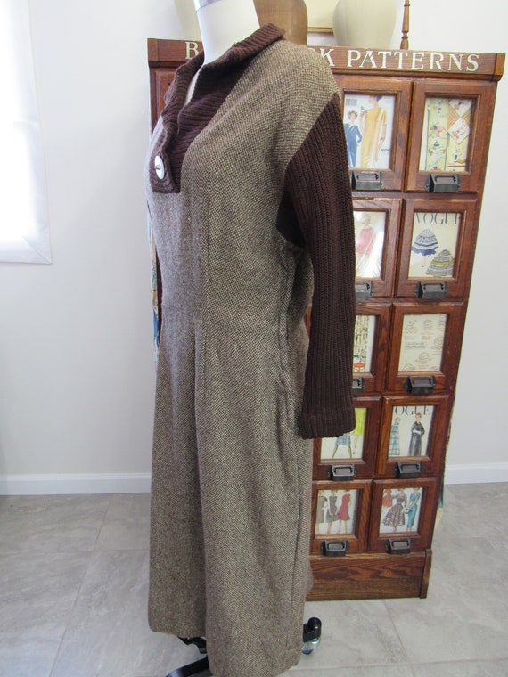 Wool TWEED Dress - Vintage 1940s BROWN Dress with… - image 8