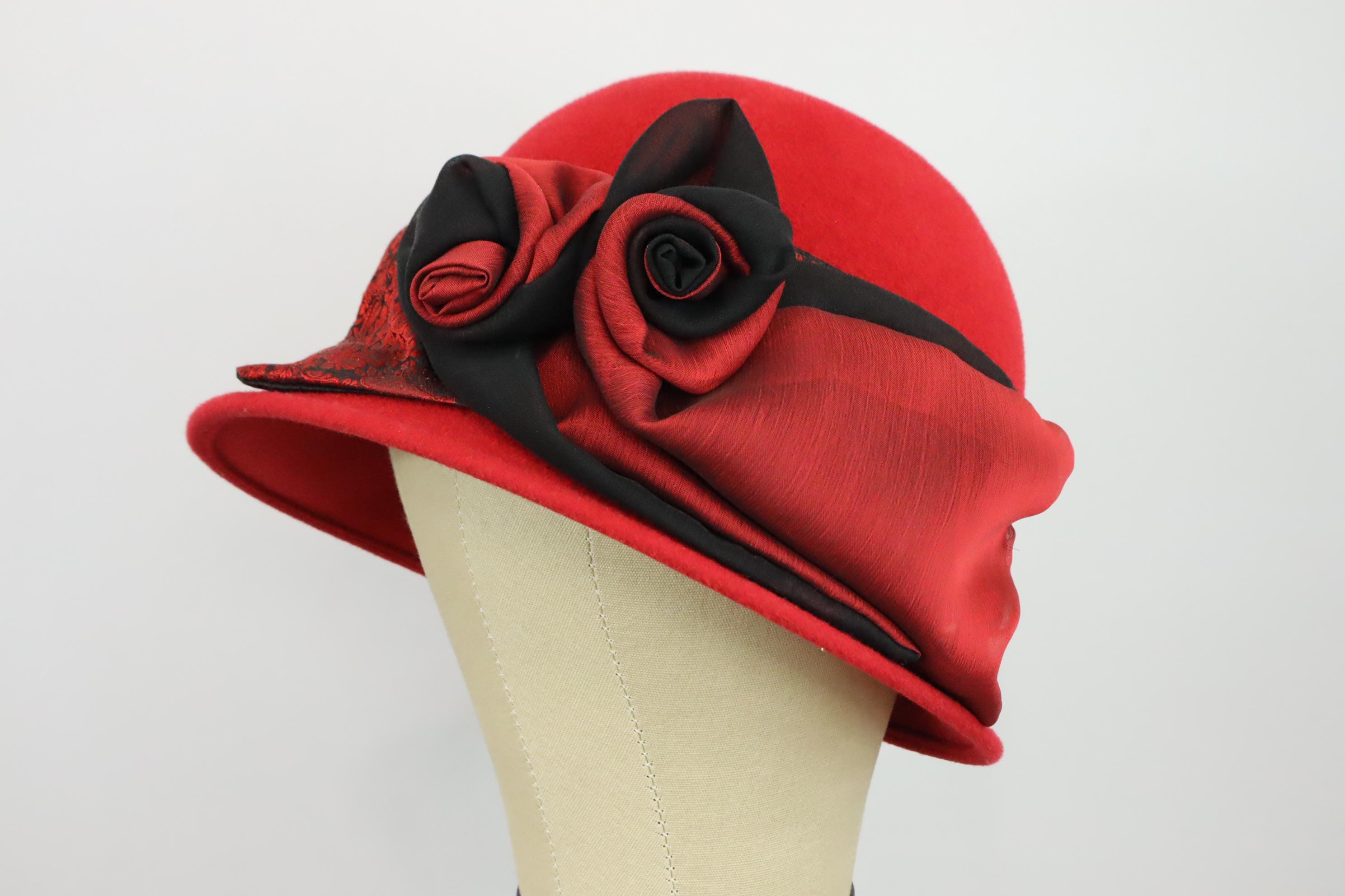 RED Women's CLOCHE Hat Vintage Langston Bourquin Hat Red Wool Felt