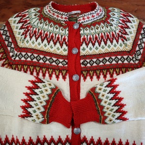 Vintage Wool Cardigan Dale of Norway Style - Women's Size M Handknit in Norway Fair Isle Winter Sweater Pewter Buttons