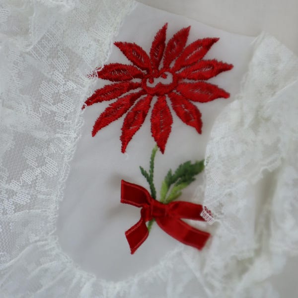 Vintage 1960s Christmas Apron: Red & White Nylon Hostess Apron