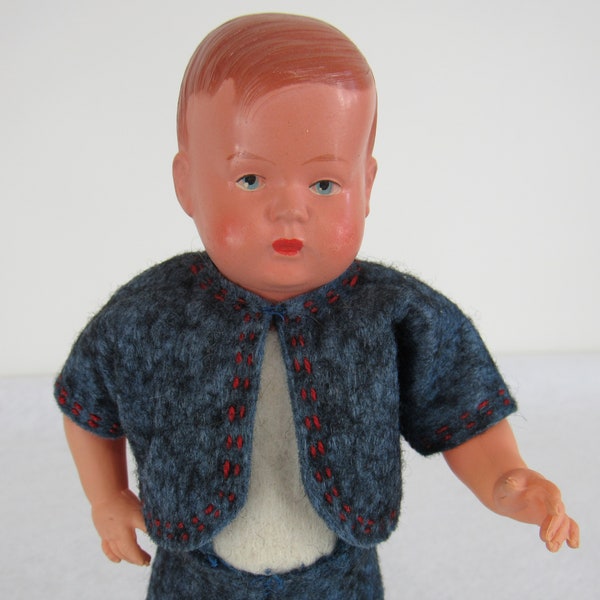 ESTATE Antique German Celluloid MINERVA Boy Doll 18/20 Felt Outfit 8"