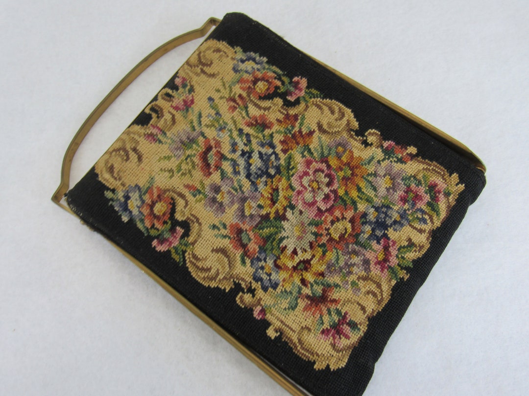 RARE Art Deco Needlepoint Purse Antique 1920s Petit Point Handbag
