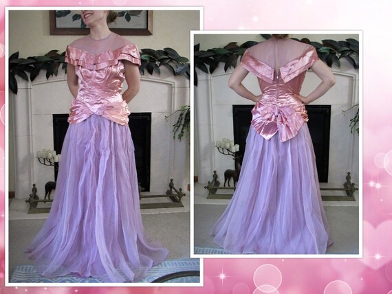 Glamourous 1940s Gown Vintage Rose Satin & Lavende
