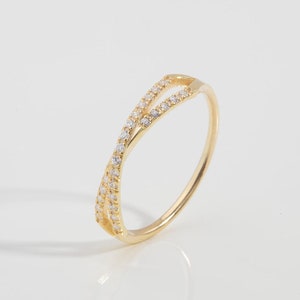 14K Solid Gold Criss Cross Ring, Crossed Ring, Dainty Gift, Pointer Ring, Rose Gold, Minimalist Ring, Gift For Women Unique, Jewelry Gift