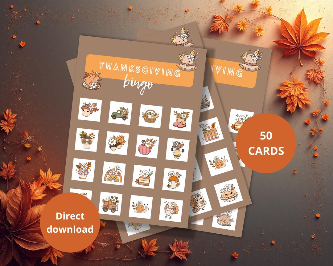 Thanksgiving Bingo Game – 50 Printable Cards, Fall Family Fun (instant ...