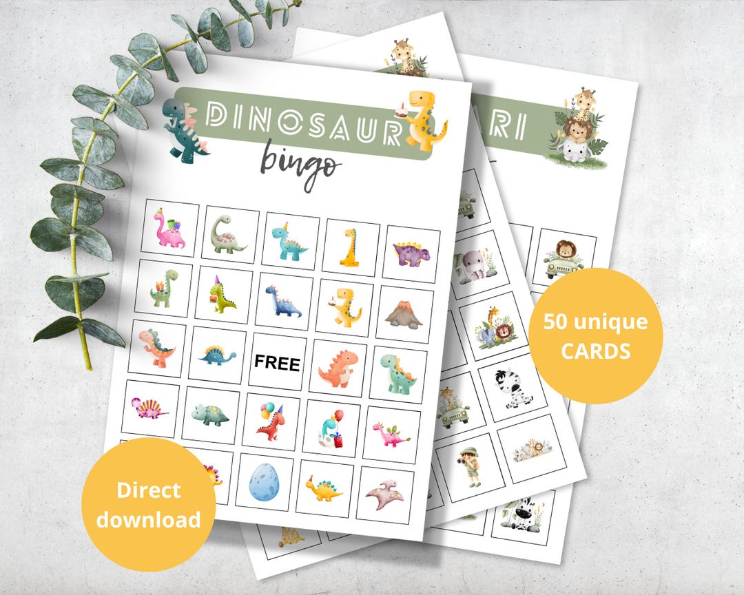 Dinosaur Bingo Game, Colorful Dino Cards, Birthday Party Activity ...