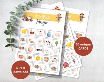 Farm Bingo Game, Barn Animals Activity (Digital Download)