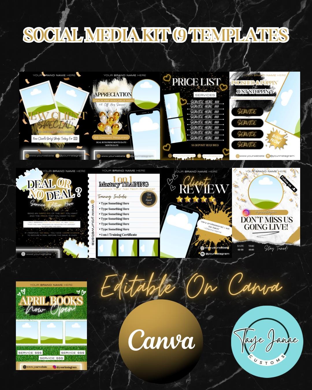 Beauty Social Media Kit: Gold & Black Canva Templates (pro Version) - Etsy