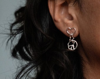 sterling silver PEACE & LOVE earrings