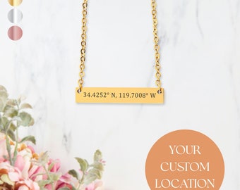 Personalized Coordinates Bar Necklace Engraved Coordinate Necklace Where We Met Gift for Her Custom Latitude Longitude Necklace Wedding Gift