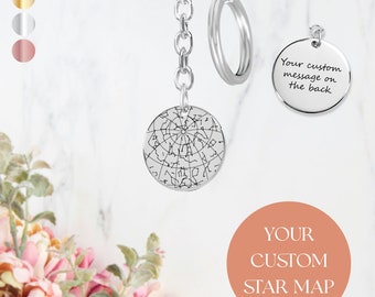Custom Star Map Keychain Engraved Personalized Night Sky Gift for Her Star Map by Date Personalized Keyring Gift for Him Anniversary Gift