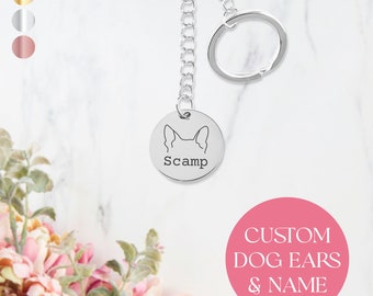 Custom Pet Name Keychain Personalized Pet Memorial Gift for Dog Mom Engraved Pet Keychain Custom Pet Lover Gift Dog Ears Keychain Accessory