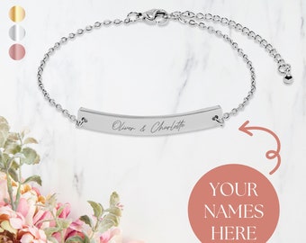 Custom Couples Names Bracelet, Personalized Engraved Jewelry, Couples Gift for Girlfriend Birthday, Gift for Boyfriend, Anniversary Jewelry