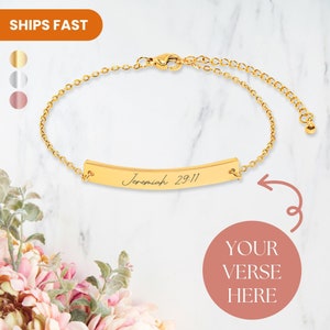 Bible Verse Bracelet, Custom Gift, Christian Jewelry, Religious Gifts, Jeremiah 29:11, Custom Bracelet Women, Bar Bracelet, 18K Gold