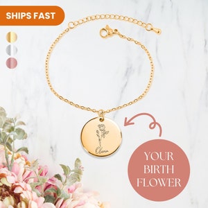 Birth Month Flower Jewelry, Custom Bracelet, Birth Flower Gift, Dainty Flower Bracelet, Jewelry for Her, Custom Name Bracelet, Gift for Mom