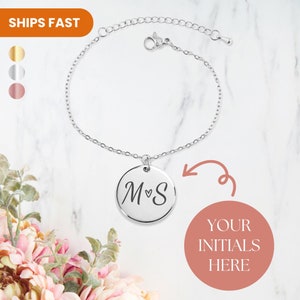 Custom Engraved Initials Bracelet, Couples Initials Bracelet for Women, Letter Bracelet, Couples Bracelet, Custom Letter Bracelet, 18K Gold