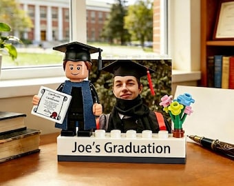 Minifigura 3D personalizada para graduados • Marco de fotos con bloques de construcción • Regalo personalizado para la promoción de 2026 • Decoración creativa para el escritorio de graduación