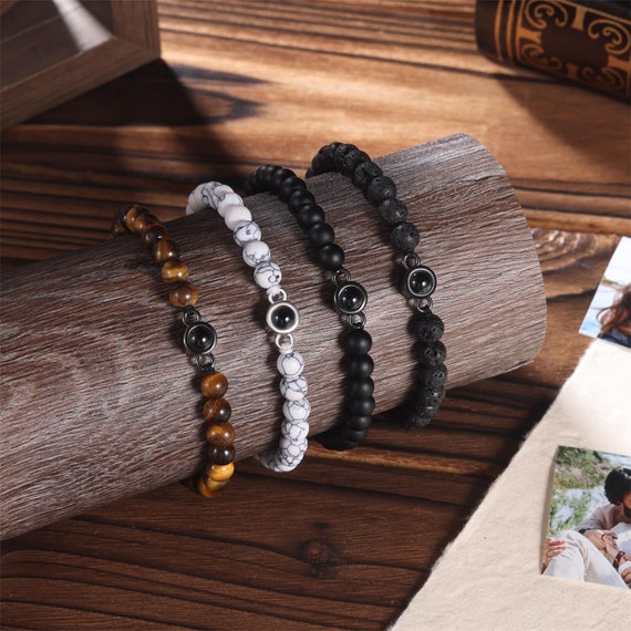 Custom Photo Projection Lava Beaded Bracelet, Memorial Bracelet