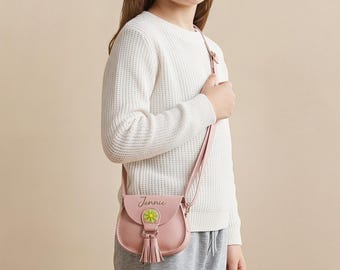 Borsa a tracolla piccola personalizzata per bambini con nappina • Borsa a tracolla per bambini con nome personalizzato • Borsa per bambini con simpatico tema pesci e fiori • Regalo per bambine