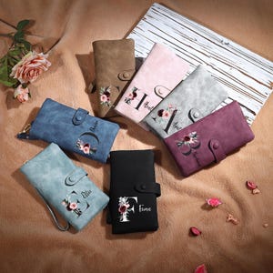 Pensonalized Wallet for Women, Custom Initial Name Woman Leather Purse with Button, Monogram Wallet Birthday Gift for Her, Mother's Day Gift