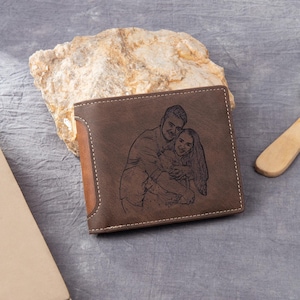Cartera de hombre con foto de recuerdo personalizada, carteras de cuero con foto grabada para hombre, regalos de aniversario para él, regalo de Navidad