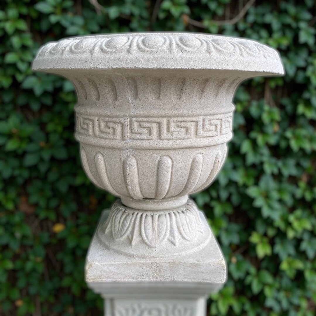 Reconstituted Stone Vase - Greek Key Pattern Style - Etsy UK